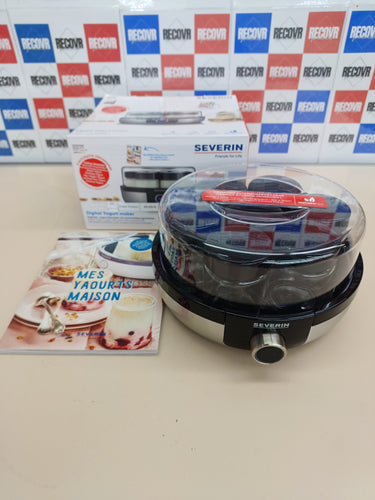 SEVERIN Yogurtera digital, mini yogurtera con 5 programas automáticos incluidos para hacer yogur casero, con 7 tarros con tapa, sin BPA, acero inoxidable cepillado/negro, JG 3521